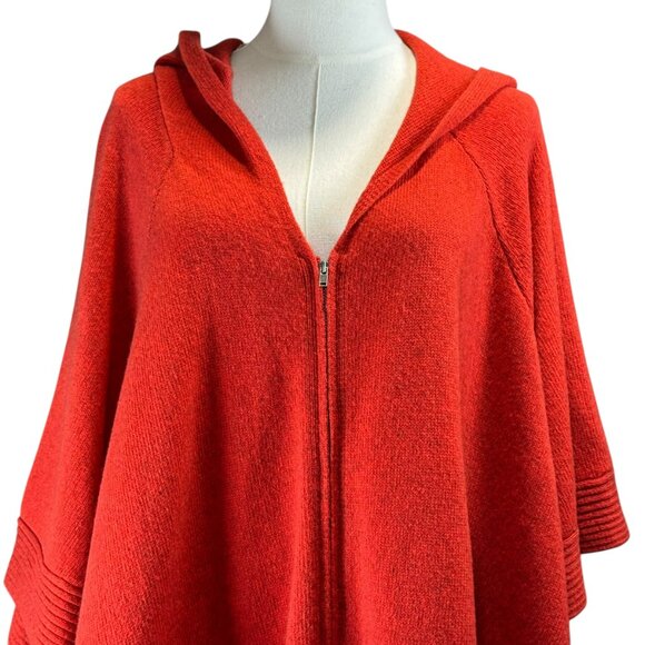 Eileen Fisher Red Yak Wool Zip Front Hooded Poncho Cape Coat Medium Lagenlook - Picture 6 of 10